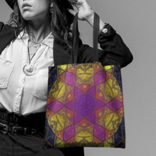 Bolsa Tote Mosaico Caleidoscópio Flor Rosa e Amarelo