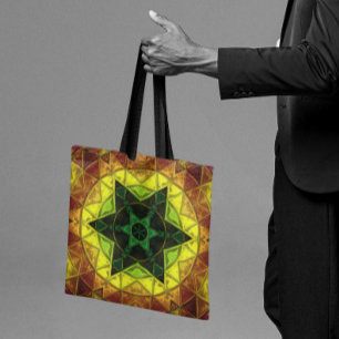 Bolsa Tote Mosaico Caleidoscópio Flor Verde e Amarelo