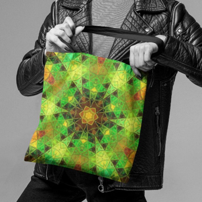 Bolsa Tote Mosaico Caleidoscópio Flor Verde e Laranja (Criador carregado)