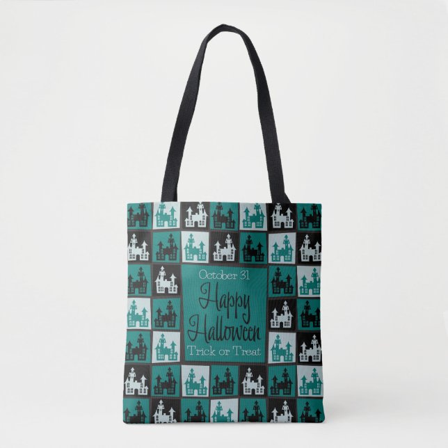 Bolsa Tote Mosaico da casa assombrada do Halloween (Frente)