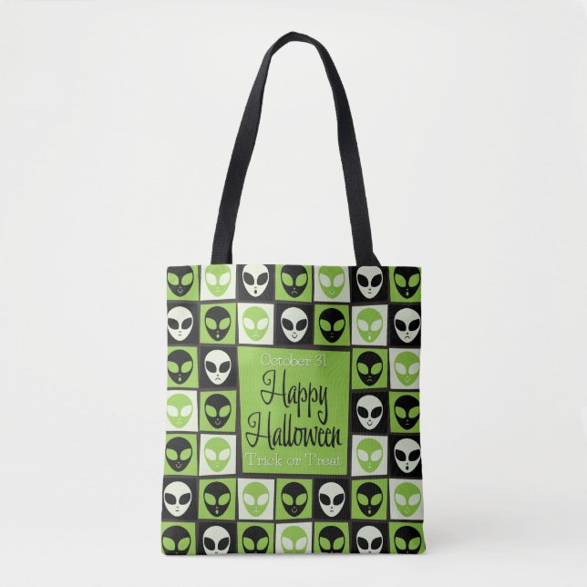 Bolsa Tote Mosaico de alienígena de Halloween (Frente)