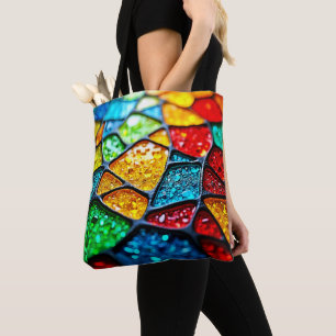 Bolsa Tote Mosaico de Vidro Vibrante: Cores de Joia