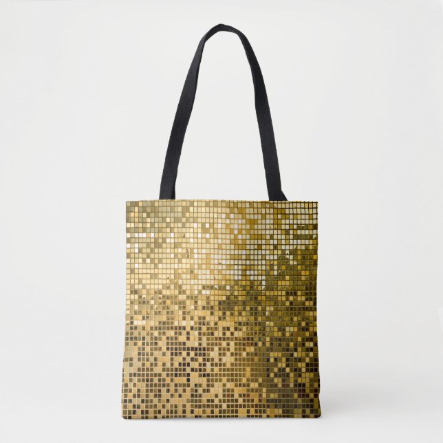 Bolsa Tote Mosaico Dourado: Textura de Azulejos quadrados. (Frente)
