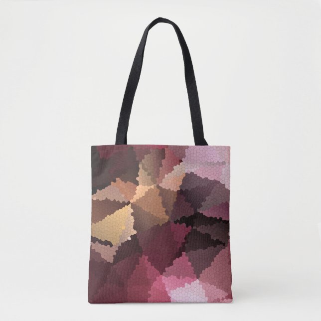 Bolsa Tote Mosaico em cores castanho-rosa e amarela (Frente)