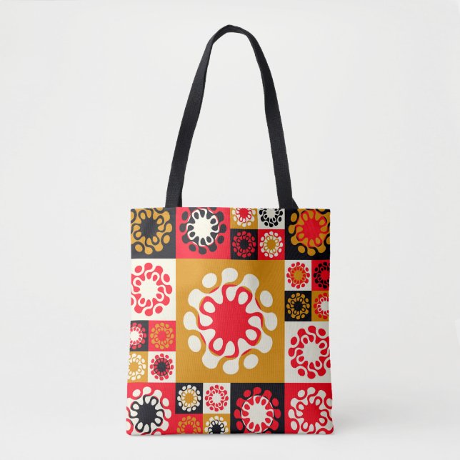 Bolsa Tote mosaico étnico estilo asiático com flores estiliza (Frente)