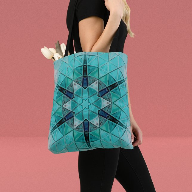 Bolsa Tote Mosaico, Flor Azul e Branco (Criador carregado)