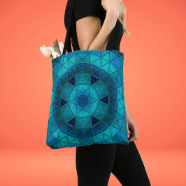 Bolsa Tote Mosaico - Flor de Mandala - Azul