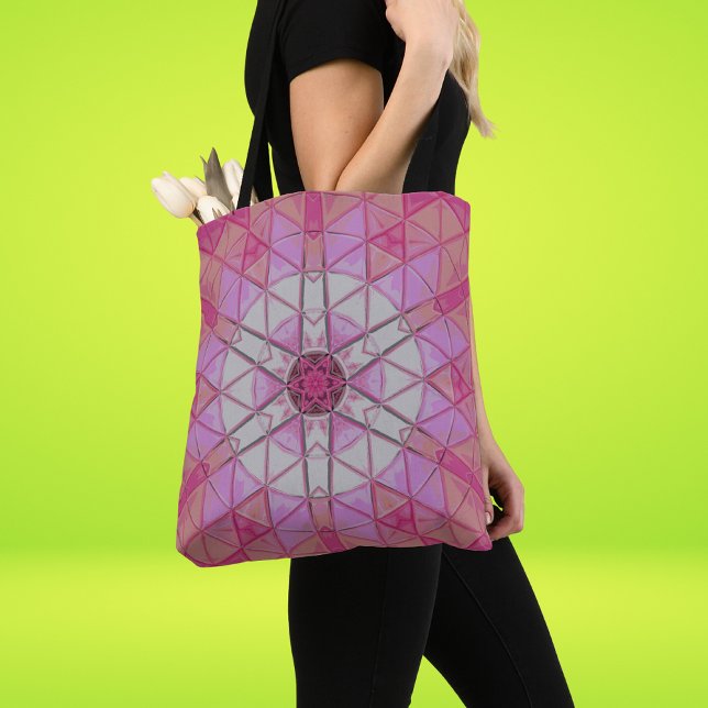 Bolsa Tote Mosaico Flor de Mandala, rosa e branco (Criador carregado)