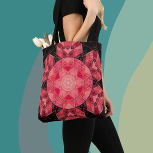 Bolsa Tote Mosaico Flor de Mandala, rosa e preto