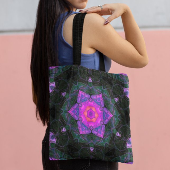 Bolsa Tote Mosaico Flor de Mandala, rosa e preto (Criador carregado)