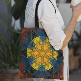 Bolsa Tote Mosaico Mandala Flor Amarelo Azul e Vermelho
