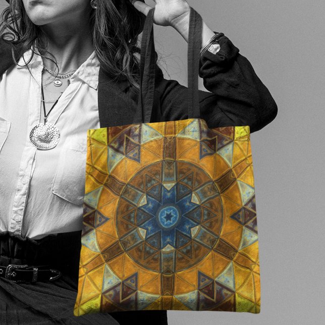 Bolsa Tote Mosaico Mandala Flor Amarelo e Azul (Criador carregado)