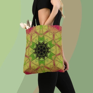 Bolsa Tote Mosaico Mandala Flor Amarelo Verde e Rosa