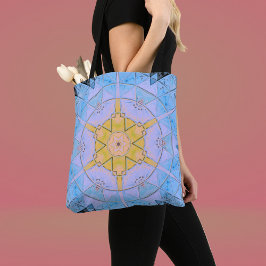 Bolsa Tote Mosaico Mandala Flor Azul e Amarelo