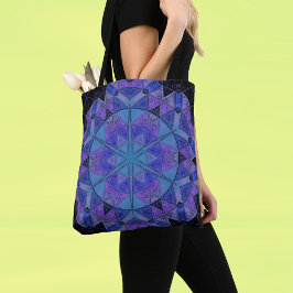 Bolsa Tote Mosaico Mandala Flor Azul e Roxo