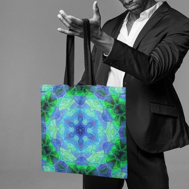 Bolsa Tote Mosaico Mandala Flor Azul e Verde (Criador carregado)
