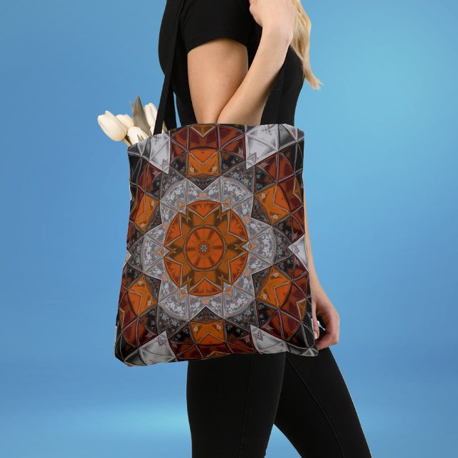 Bolsa Tote Mosaico Mandala Flor Laranja Branco e Preto (Criador carregado)