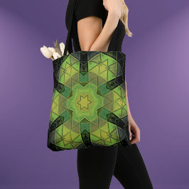 Bolsa Tote Mosaico Mandala Flor Verde Amarelo e Negro