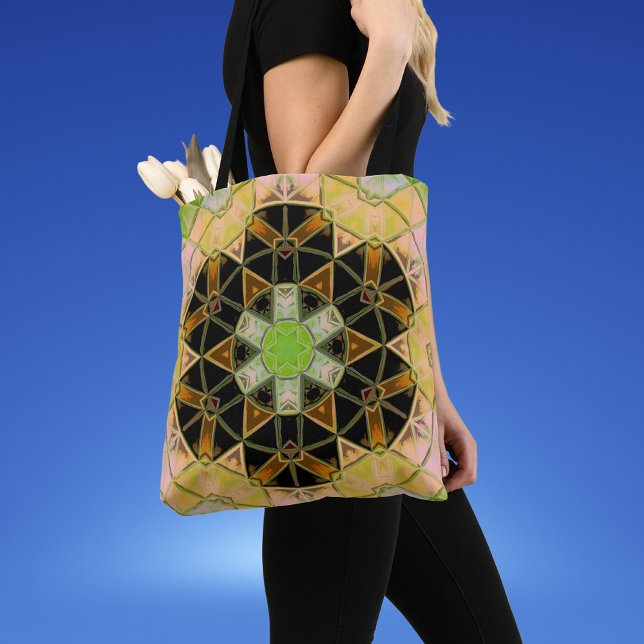 Bolsa Tote Mosaico Mandala Flor Verde Amarelo e Negro (Criador carregado)