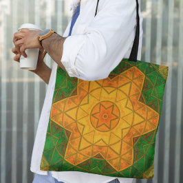Bolsa Tote Mosaico Mandala Flor verde e amarelo