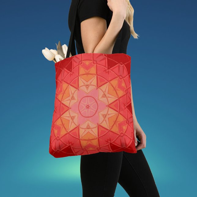 Bolsa Tote Mosaico Mandala Flor Vermelho e Laranja (Criador carregado)