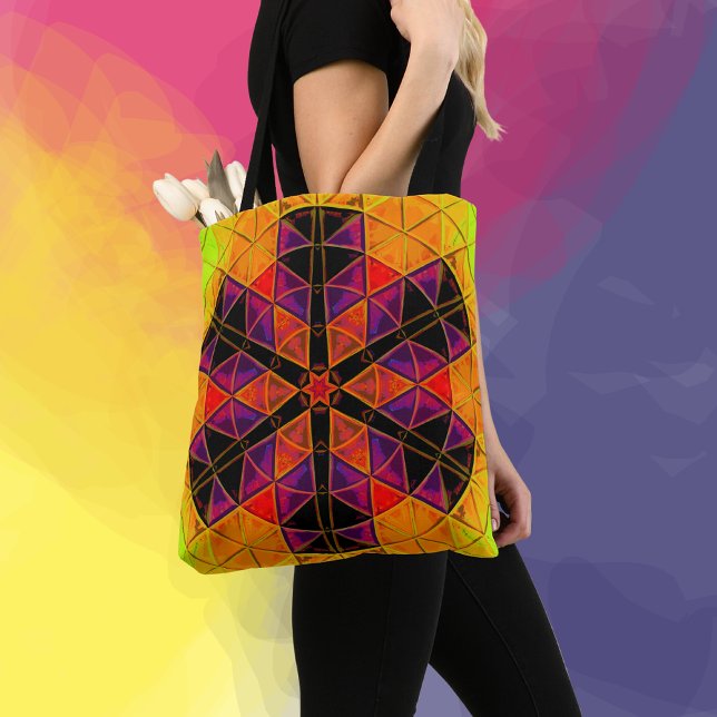 Bolsa Tote Mosaico Mandala Flor Vermelho Roxo e Laranja (Criador carregado)