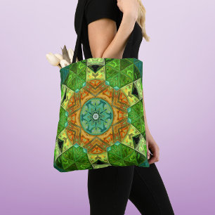 Bolsa Tote Mosaico Mandala Laranja e Verde