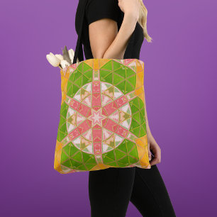 Bolsa Tote Mosaico Mandala Laranja Verde e Rosa