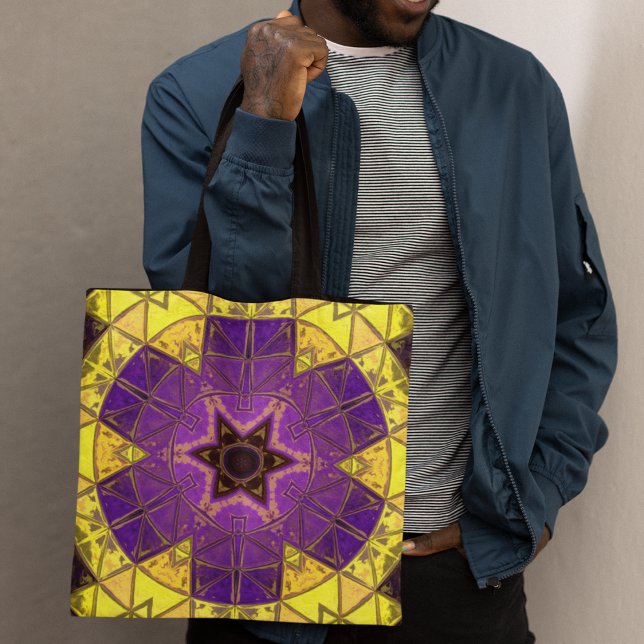 Bolsa Tote Mosaico Mandala Roxo e Amarelo (Criador carregado)