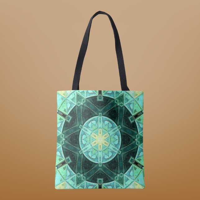 Bolsa Tote Mosaico Mandala Teal e Amarelo (Criador carregado)