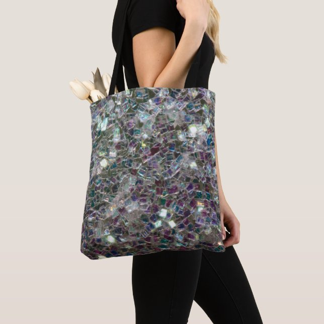 Bolsa Tote Mosaico prateado colorido brilhante (Close Up)