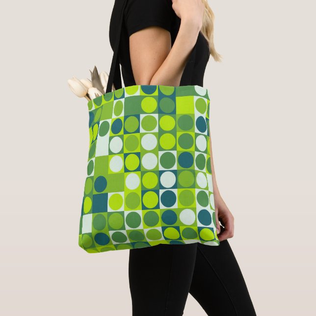 Bolsa Tote Mosaico Verde Groove Polka (Close Up)