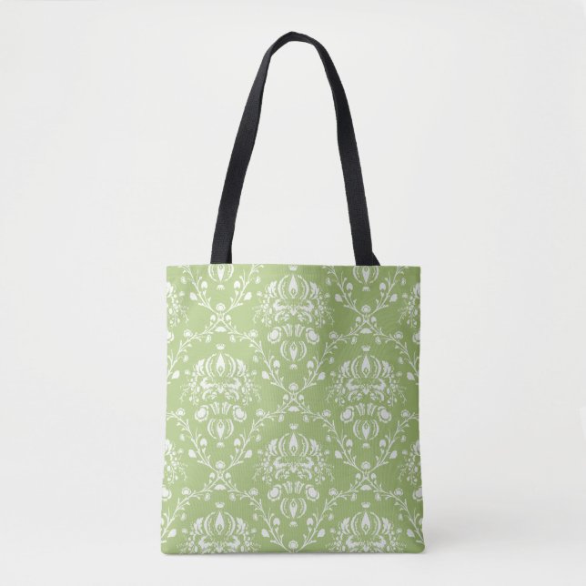 Bolsa Tote Moss Green Damask (Frente)