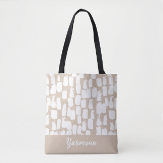 Bolsa Tote Motif abstrait minimaliste beige et blanc