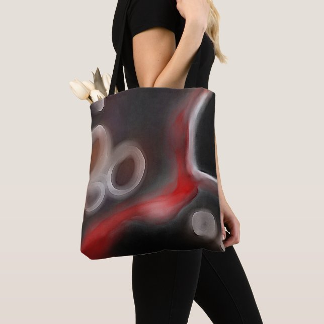 Bolsa Tote Motif Arterial: Abstrato preto, branco e vermelho (Close Up)