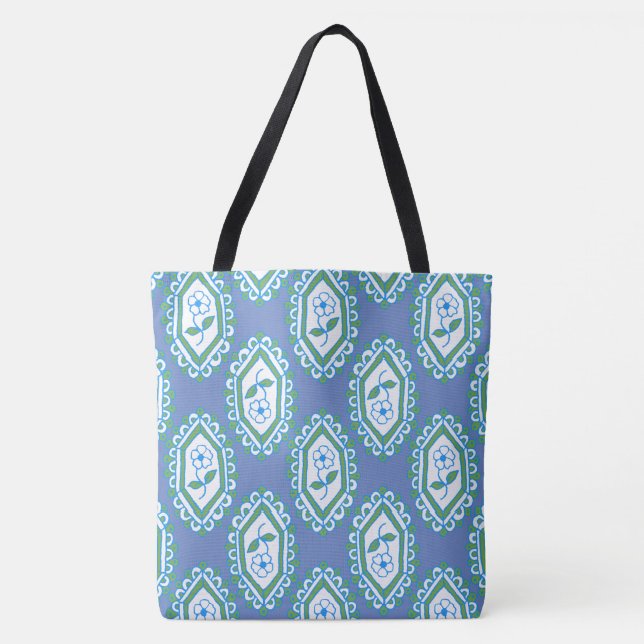 Bolsa Tote Motifs Azul-Chic Periwinkle em Fundo Azul (Frente)