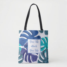 Bolsa Tote Motivação de Folhas Azuis Tropicais