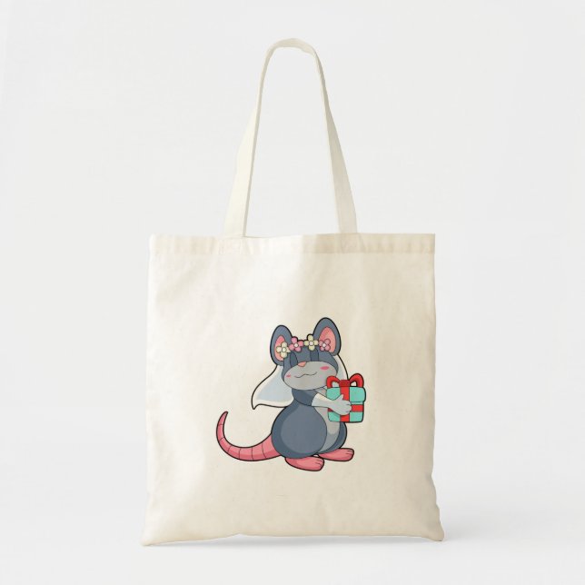 Bolsa Tote Mouse como noivo com véu e presente.PNG (Frente)