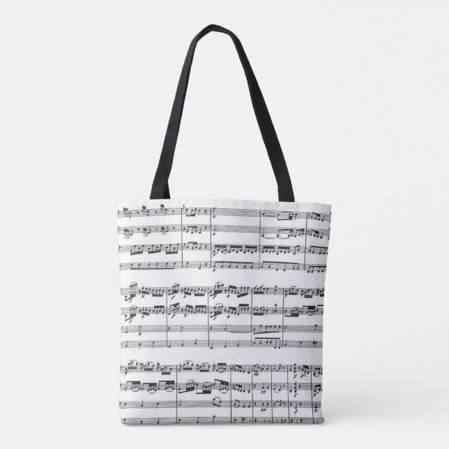 Bolsa Tote Mozart Music apresenta preto e branco (Verso)