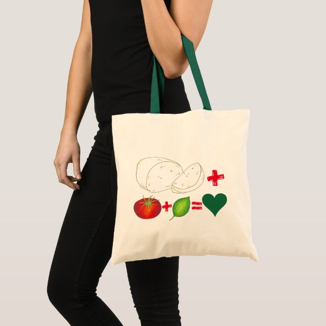 Bolsa Tote Mozzarella italiano + Tomato + Basil = Coração de  (Frente (produto))