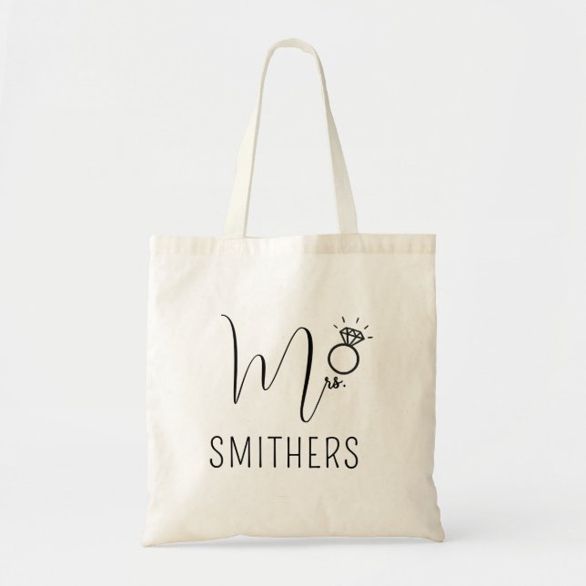 Bolsa Tote Mrs. Modern Black Script Wedding Newlywed Monogram (Frente)