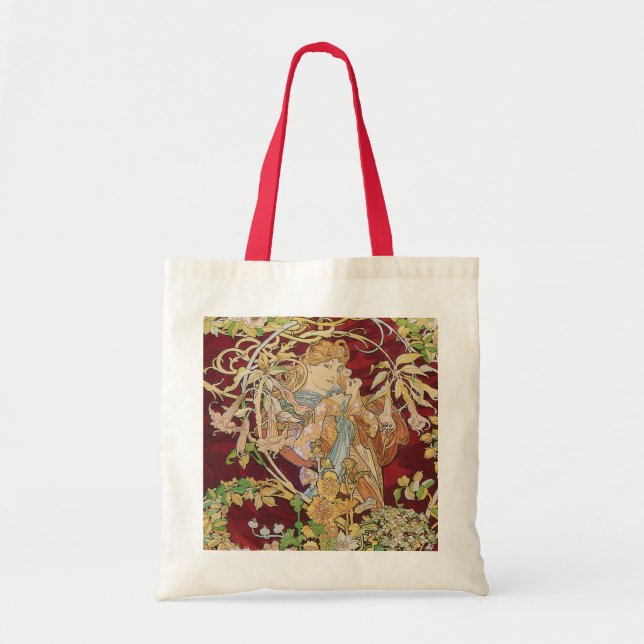 Bolsa Tote Mucha Art Nouveau: Mulher Com Daisy (Frente)