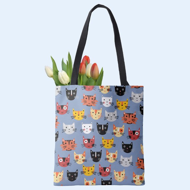 Bolsa Tote Muitos Gatos (Lots of adorable cats smile at you from this fun and whimsical bag)