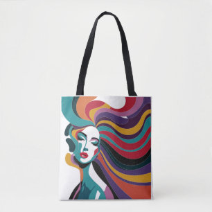 Bolsa Tote Mulher Abstrato Colorida com Arte de Cabelo Fluent