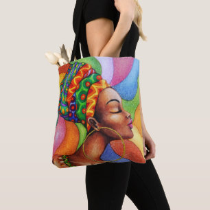 Bolsa Tote Mulher africana com Tecido tradicional de cera