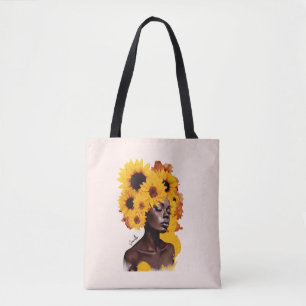 Bolsa Tote Mulher afro-americana com afro afro girassol