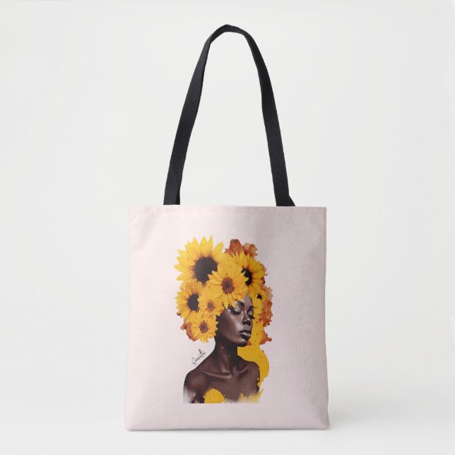 Bolsa Tote Mulher afro-americana com afro afro girassol (Frente)