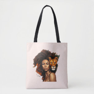 Bolsa Tote Mulher afro-americana com Leão majestoso