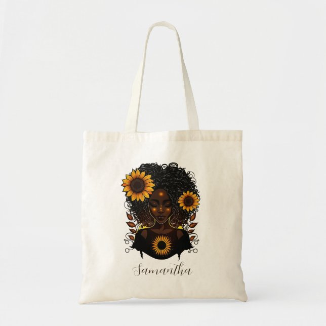 Bolsa Tote Mulher Afro Rainha Sunflower (Frente)