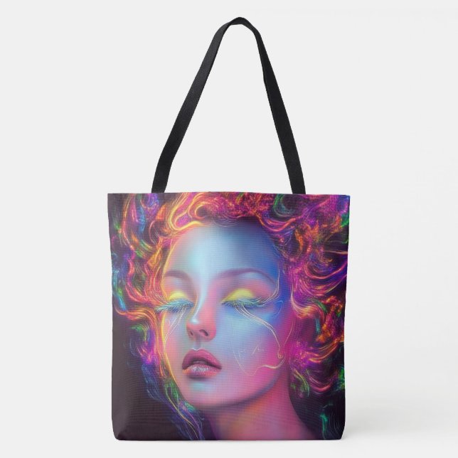 Bolsa Tote Mulher alienígena com cabelo cósmico (Frente)